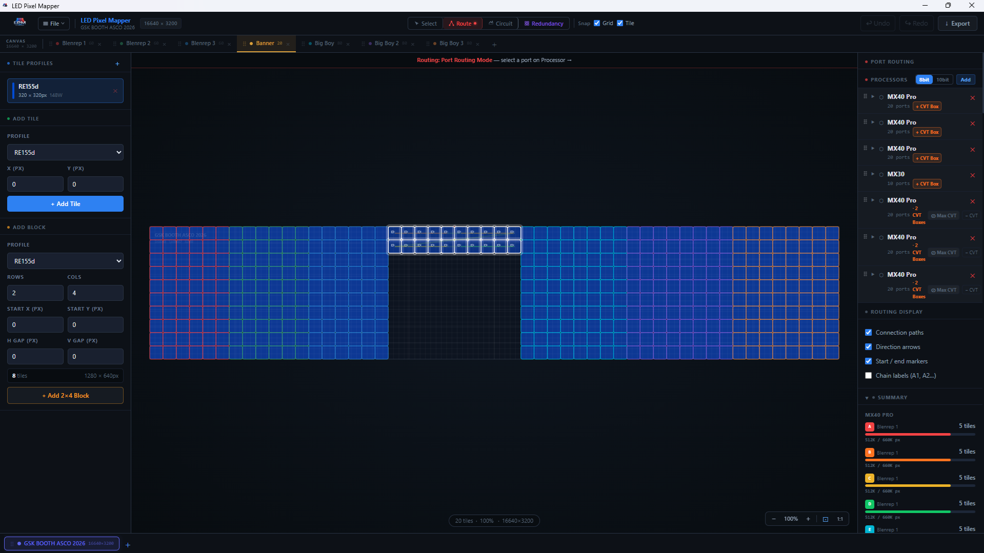 Canvas with LED tiles placed